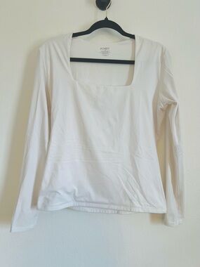 Pumiey Women's Long Sleeve Square Neck Top in White